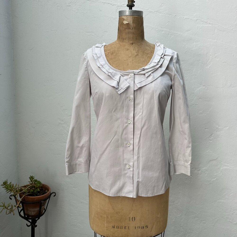 Vintage 2000s Miu Miu Grey Ruffle Collar Long Sleeve Blouse
